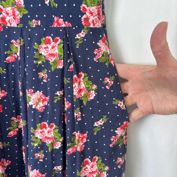 Frock Shop‎ Dress Women's Medium Navy Pink Floral Feminine Fit and Flare - Picture 5 of 14